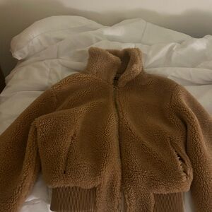 Nasty Gal Tan Teddy Jacket with Plush Texture and Relaxed Fit